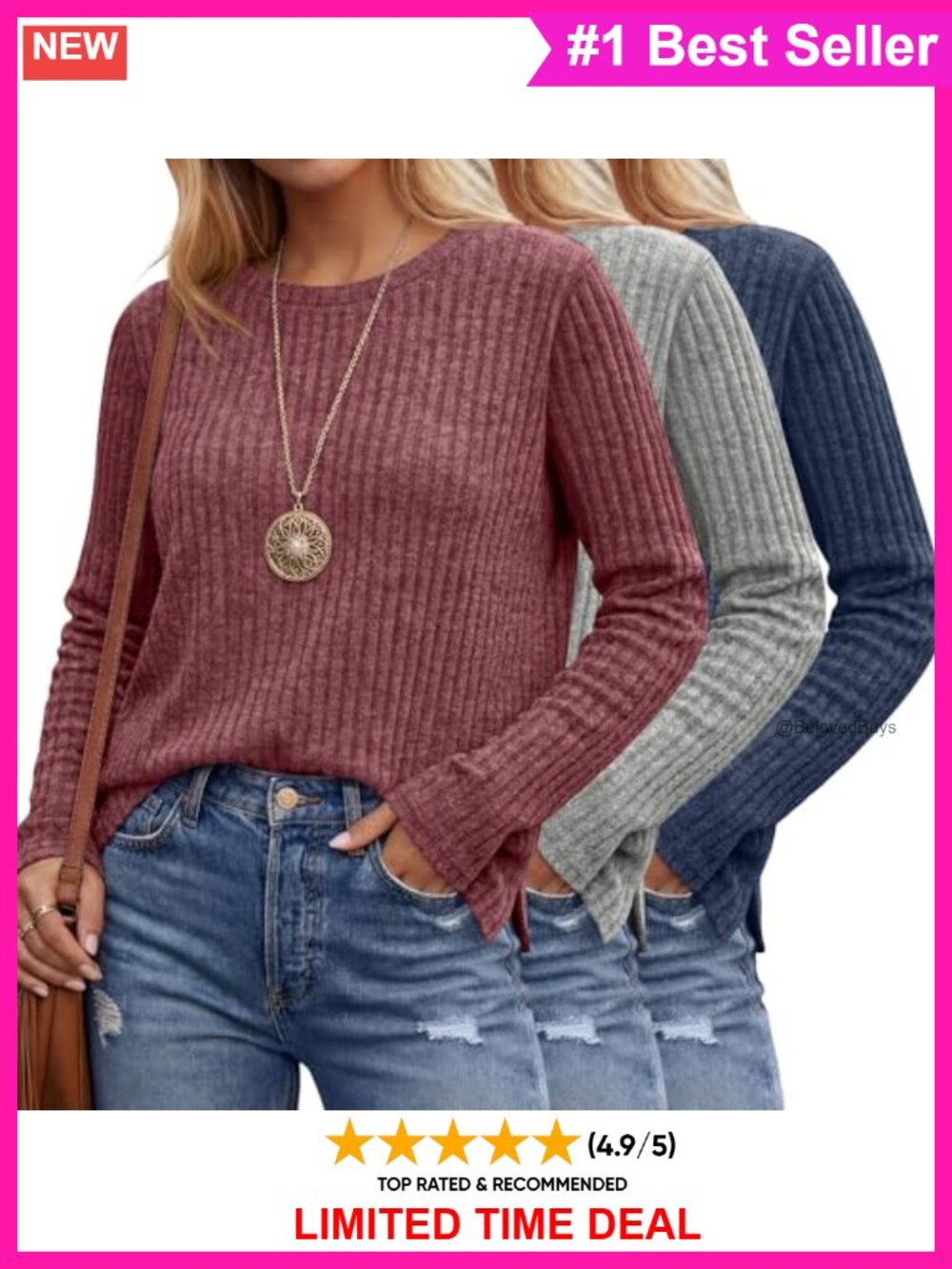 Women's Long Sleeve Tunic Tops Side Split Polyester Spandex Pullover Shirts 3